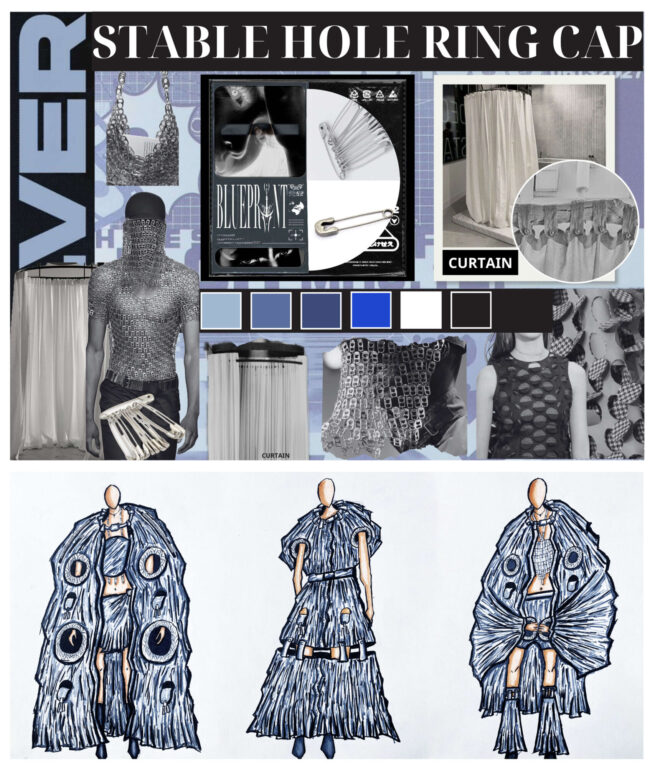 Hình 4: Moodboard ý tưởng và 3 thiết kế cho cuộc thi Redress Design Award của sinh viên Đỗ Nguyễn Tú Uyên. Nguồn: Thầy Trần Hòa Thuận tổng hợp.